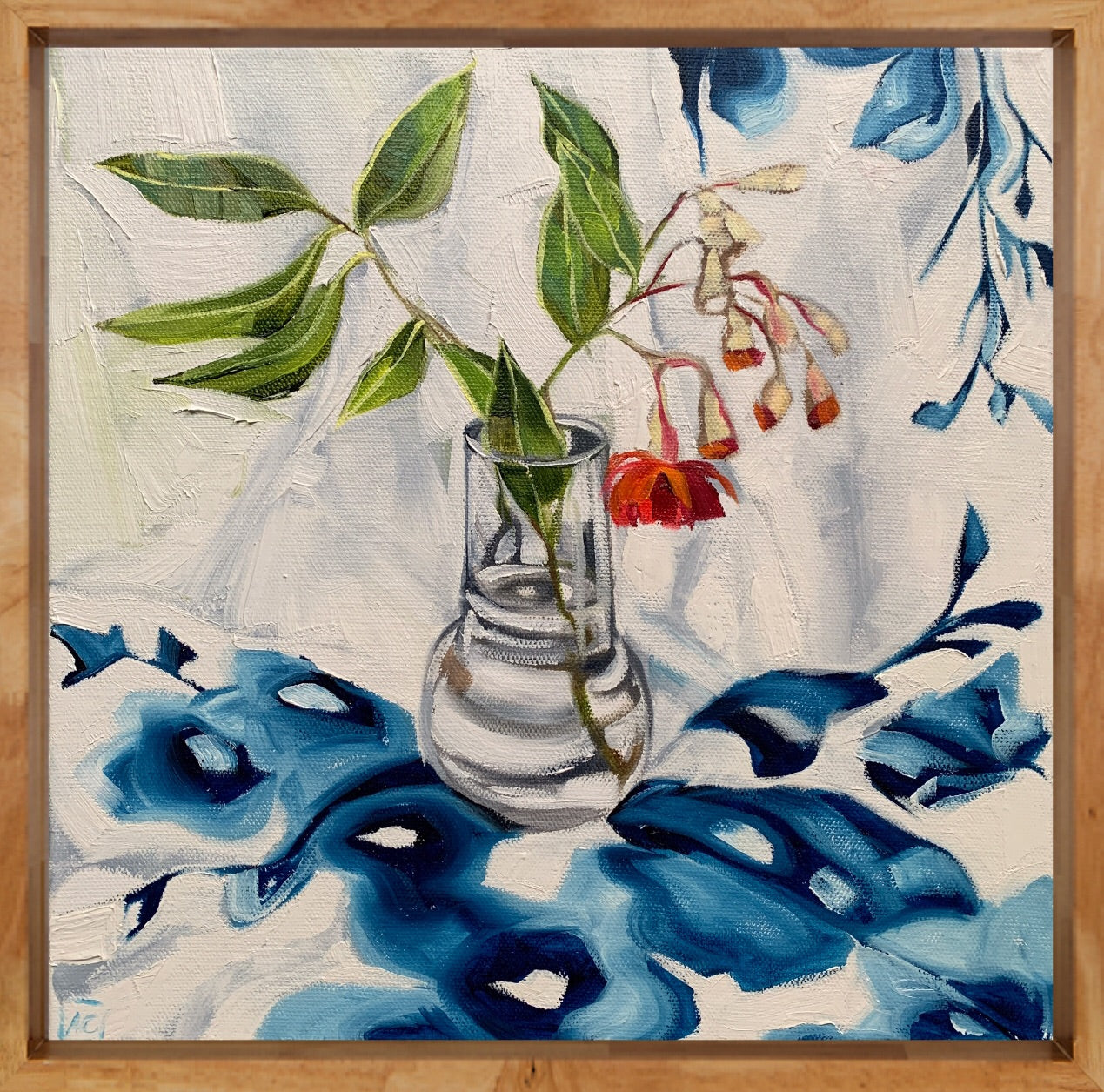 Red Gum Blossom on Glass Blue