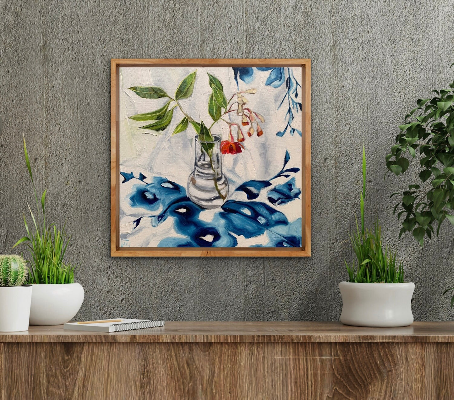 Red Gum Blossom on Glass Blue