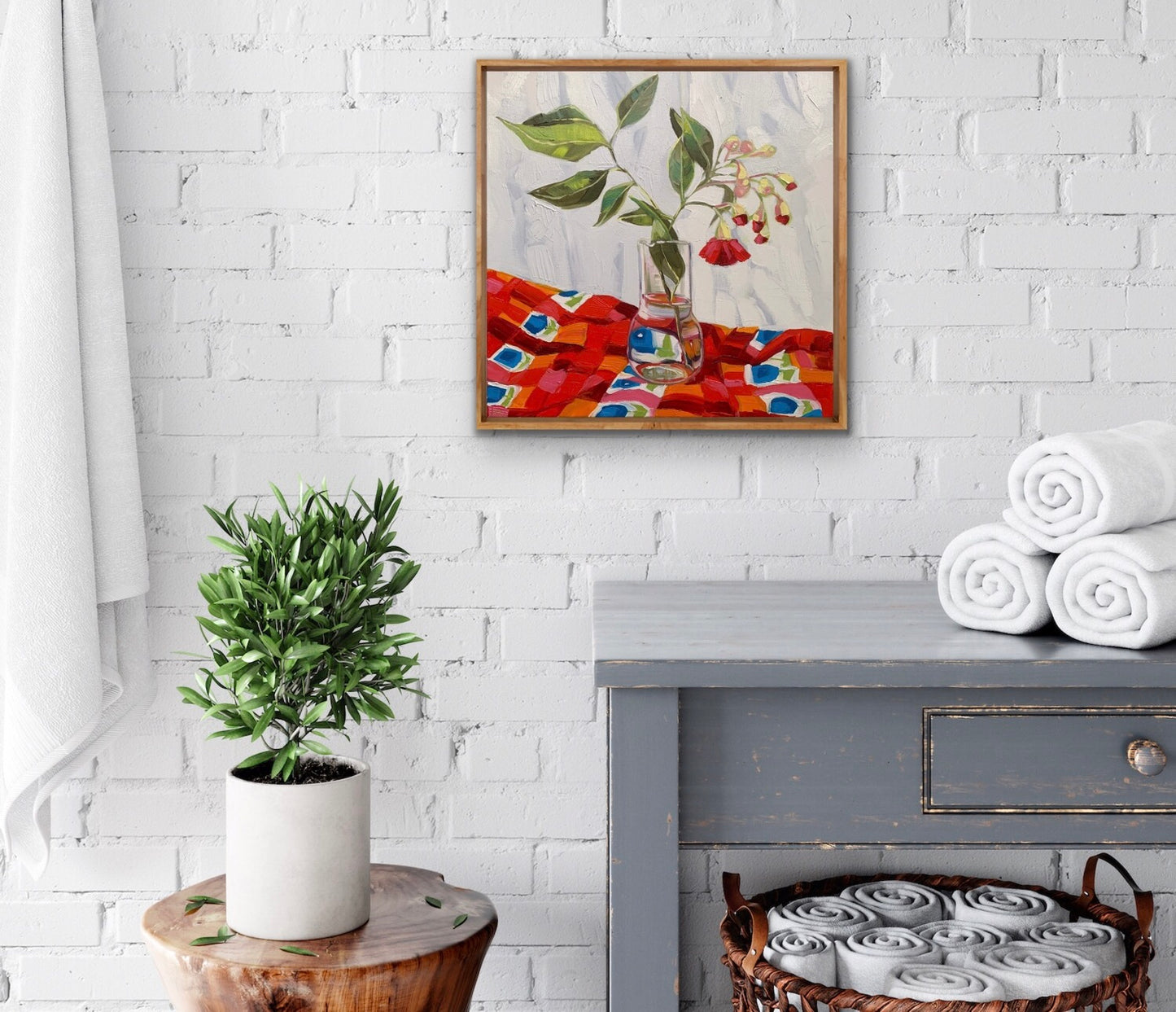 Red Gum Blossom on Vintage Apron