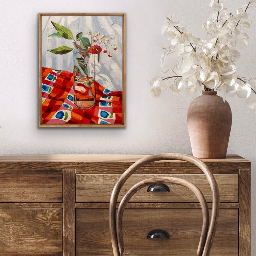 Red Gum Blossom on Vintage Apron #2