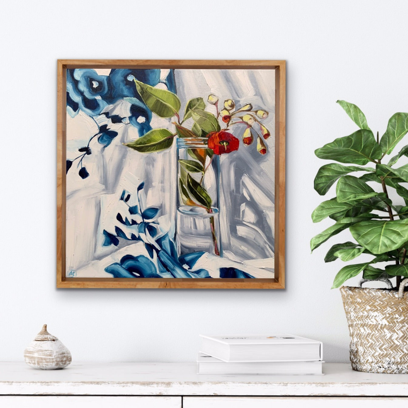 Red Gum Blossom on Blue