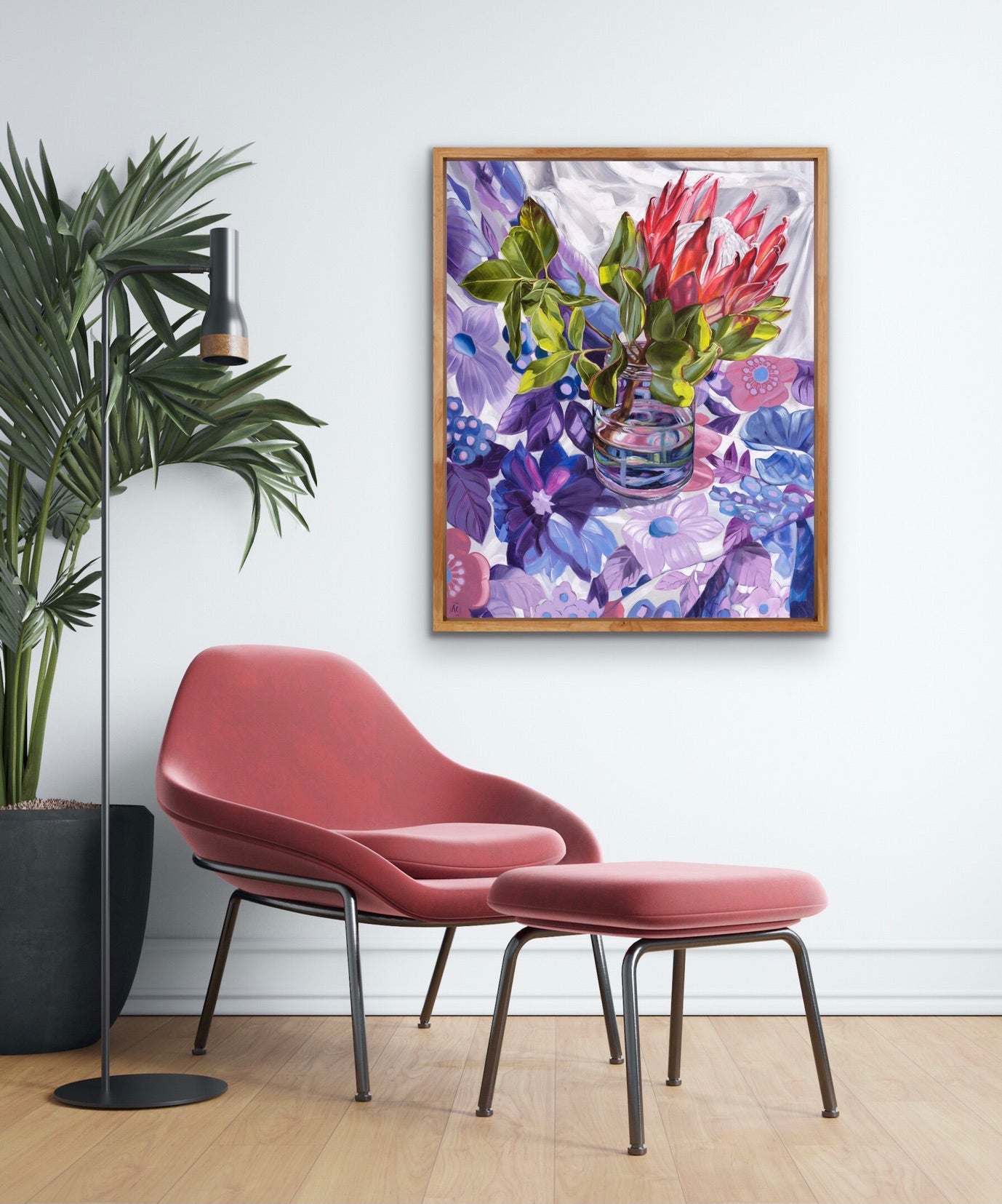 Gum leaves and King Protea on 60's flower power