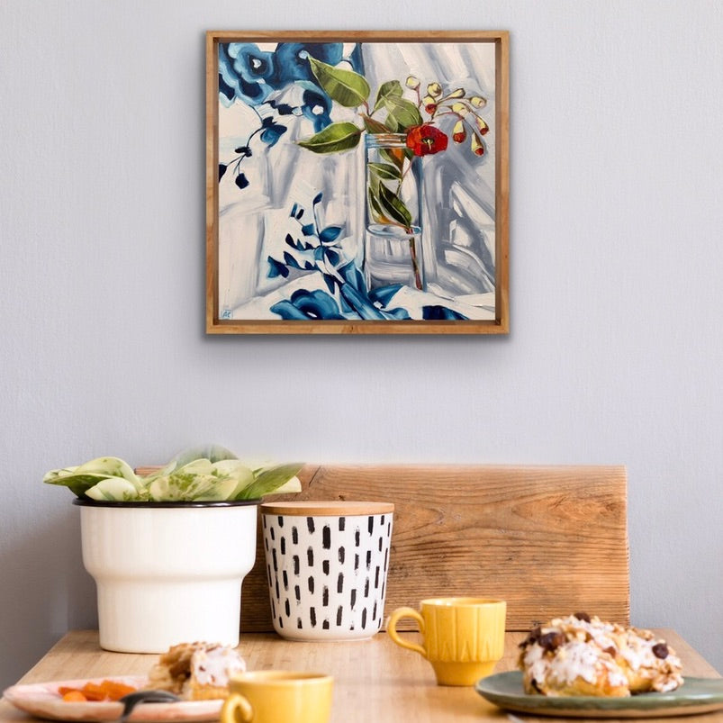 Red Gum Blossom on Blue