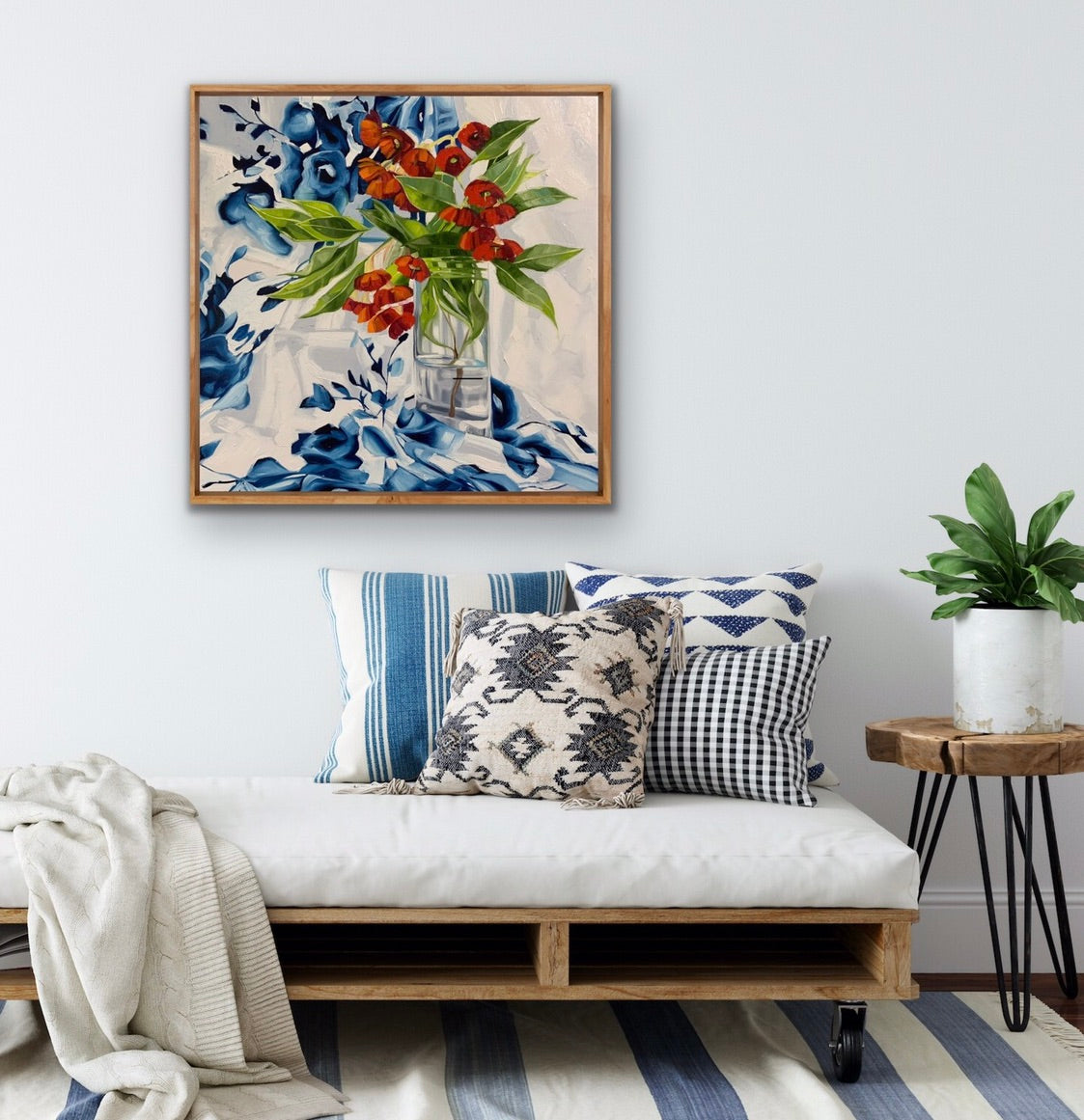 Red Gum Blossom on Blue and White