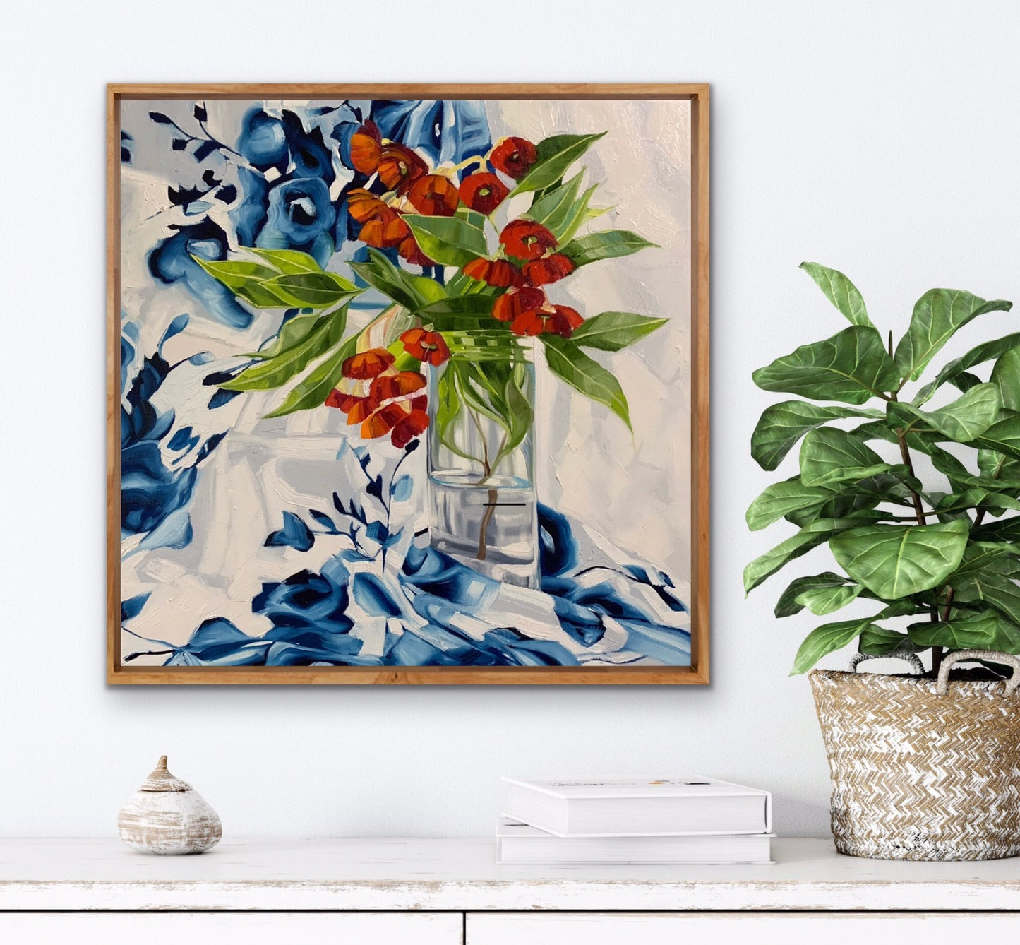 Red Gum Blossom on Blue and White