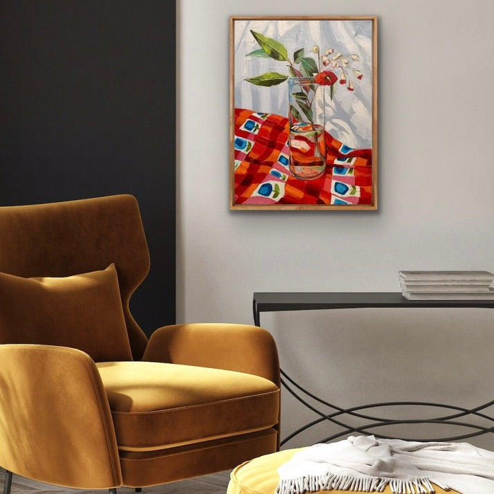 Red Gum Blossom on Vintage Apron #2