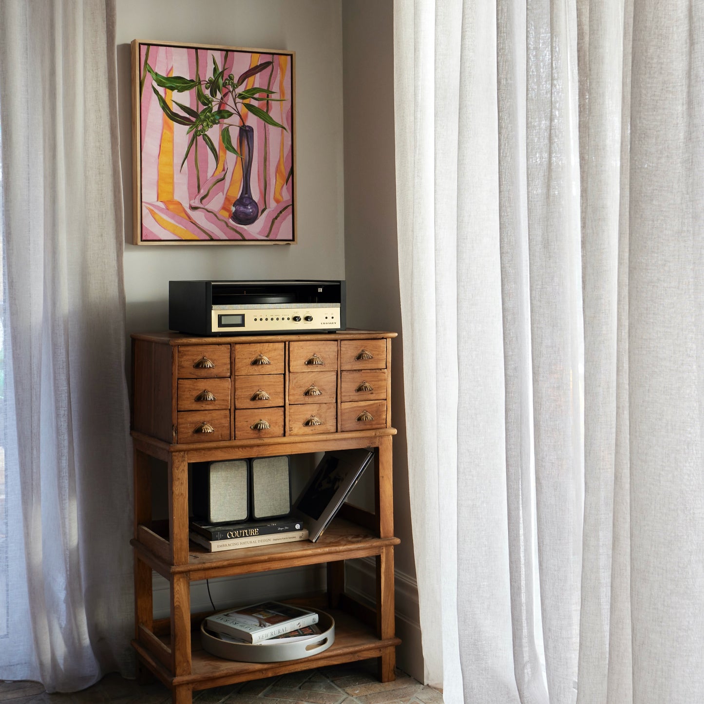 Gumnuts stripes and the tall vase