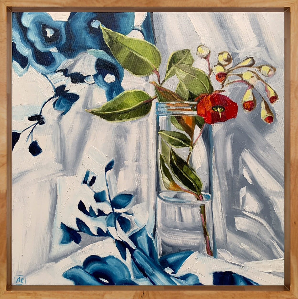 Red Gum Blossom on Blue