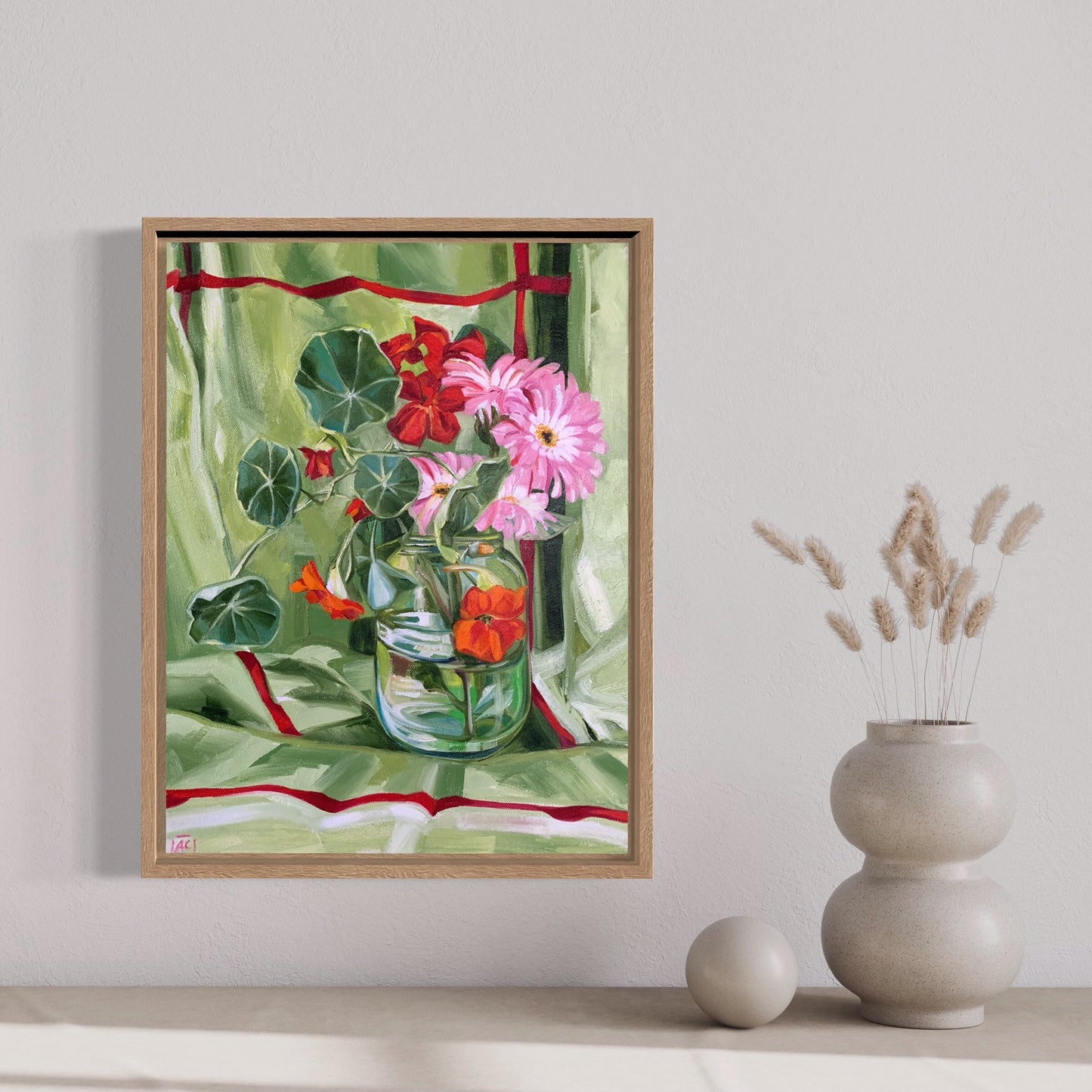 Nasturtium and Gerberas on Vintage Lime