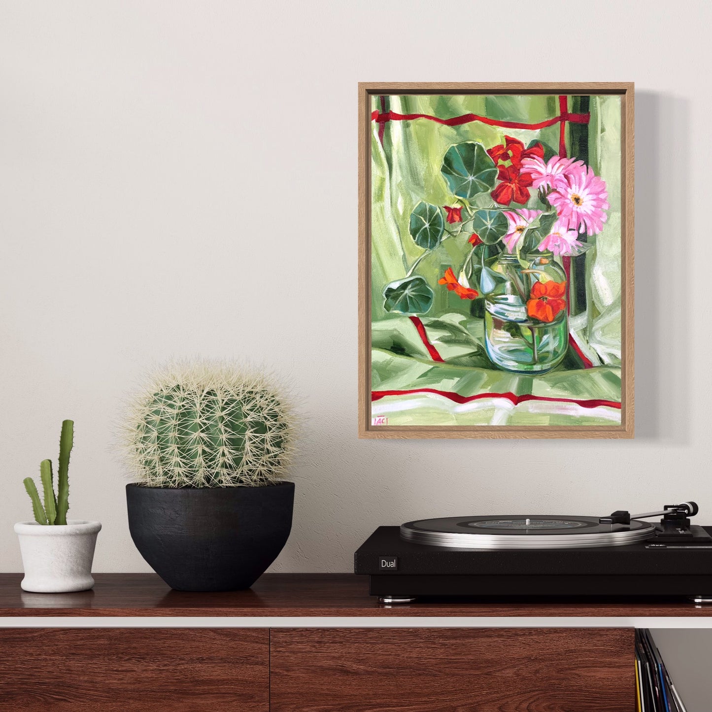 Nasturtium and Gerberas on Vintage Lime