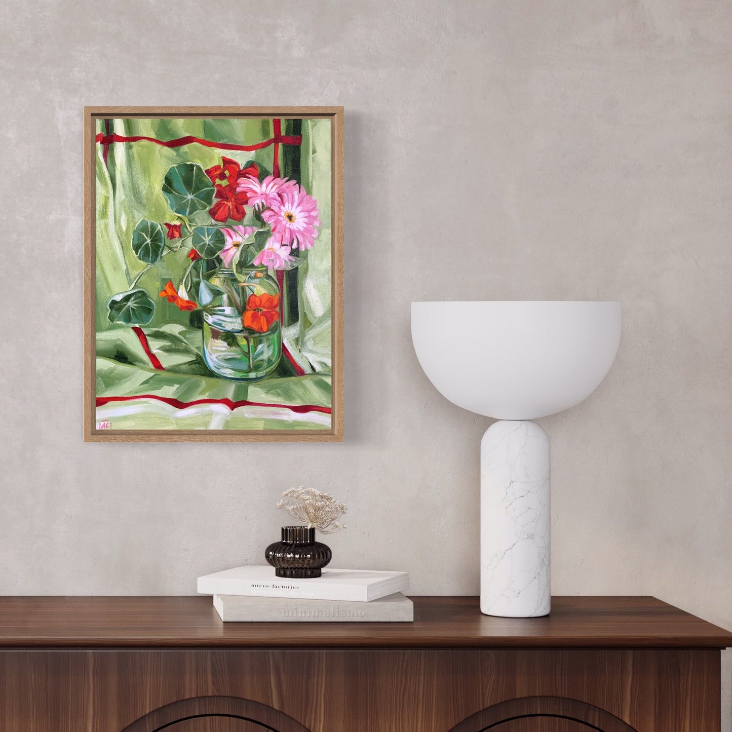 Nasturtium and Gerberas on Vintage Lime