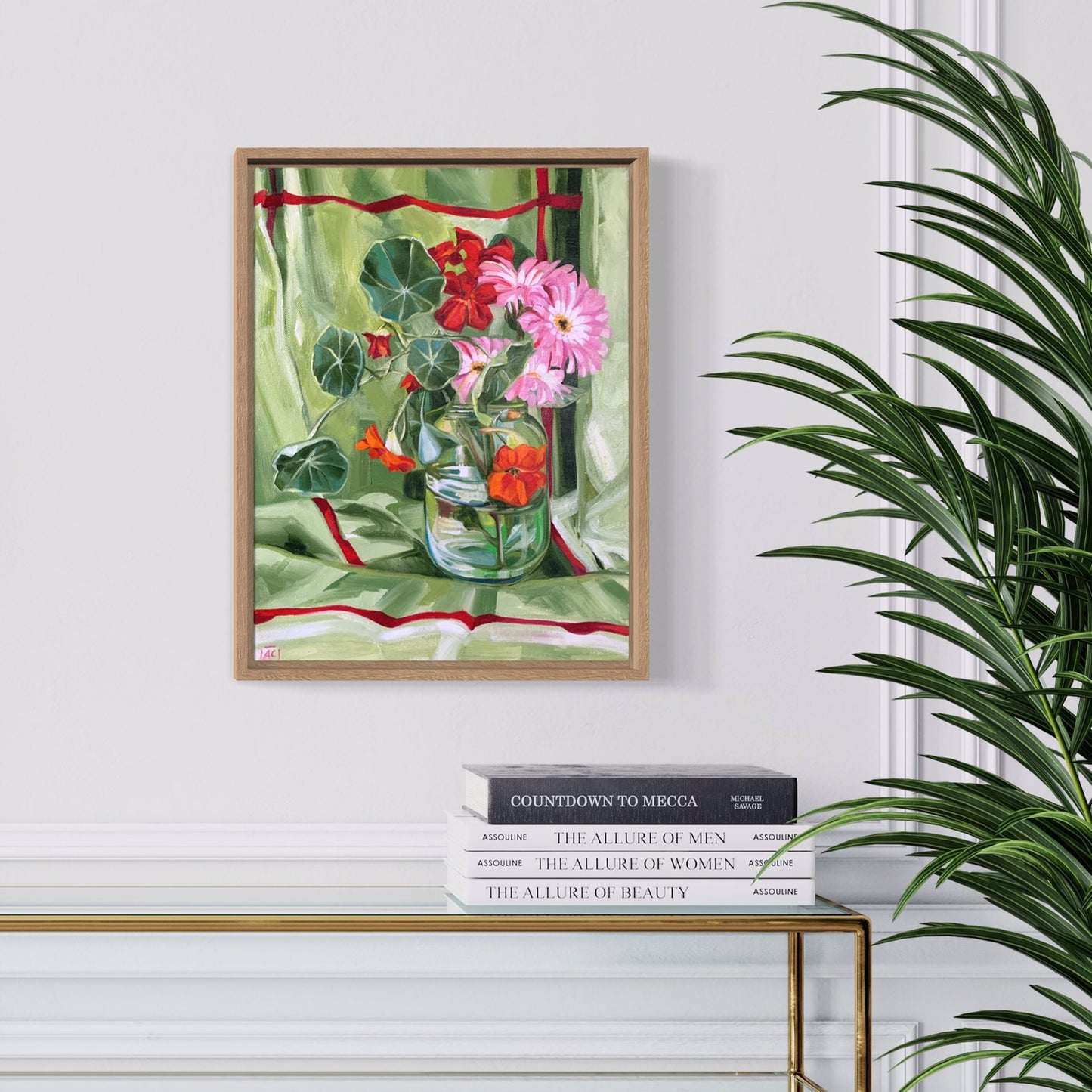 Nasturtium and Gerberas on Vintage Lime