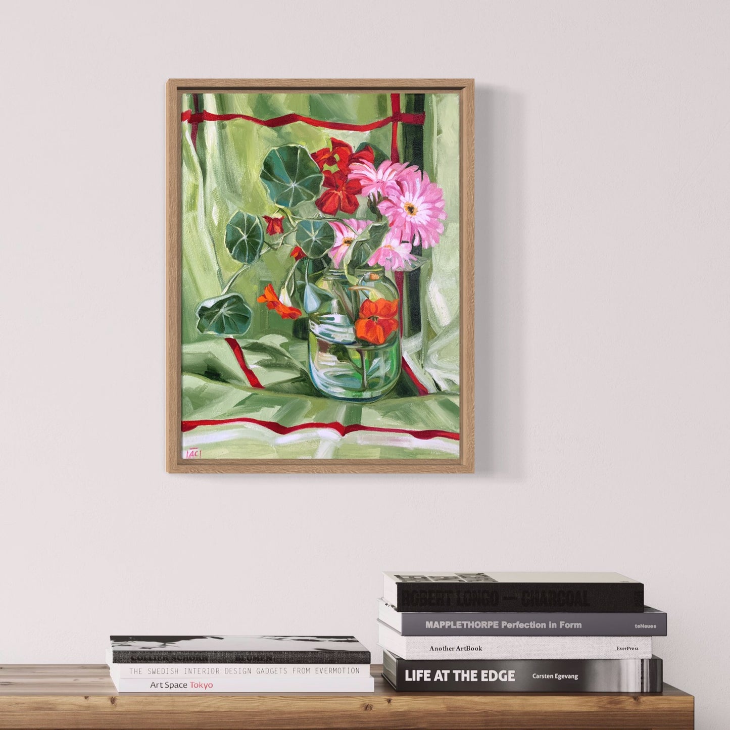 Nasturtium and Gerberas on Vintage Lime