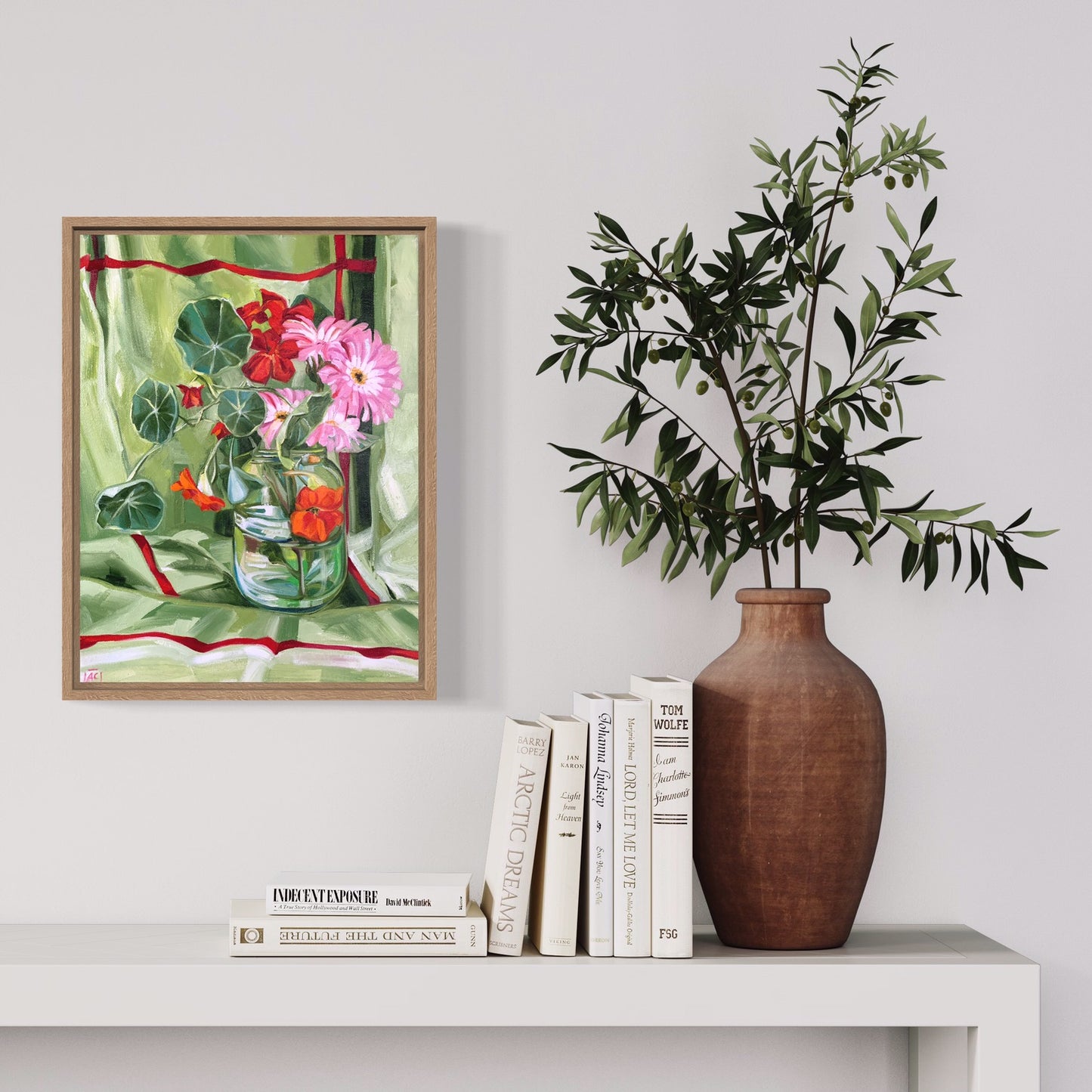 Nasturtium and Gerberas on Vintage Lime