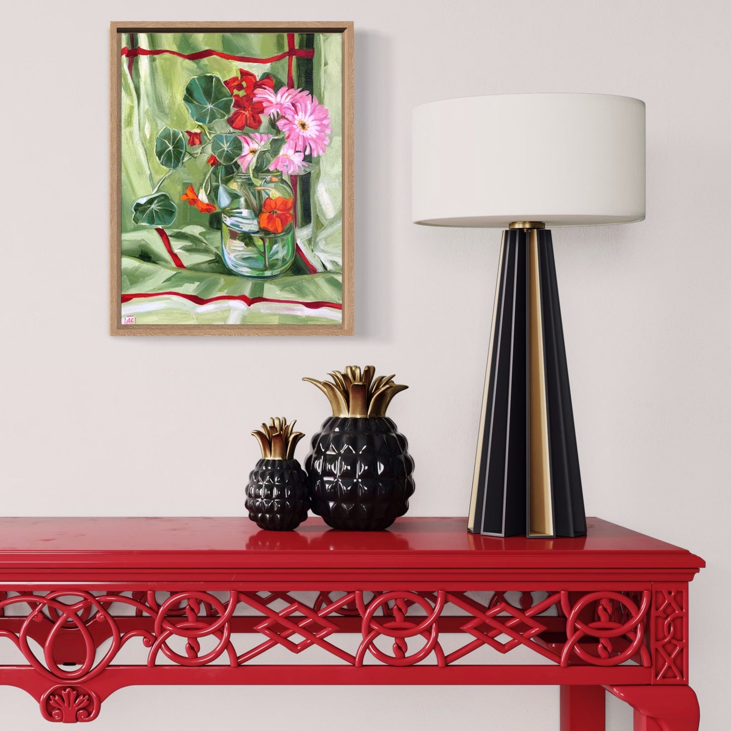 Nasturtium and Gerberas on Vintage Lime