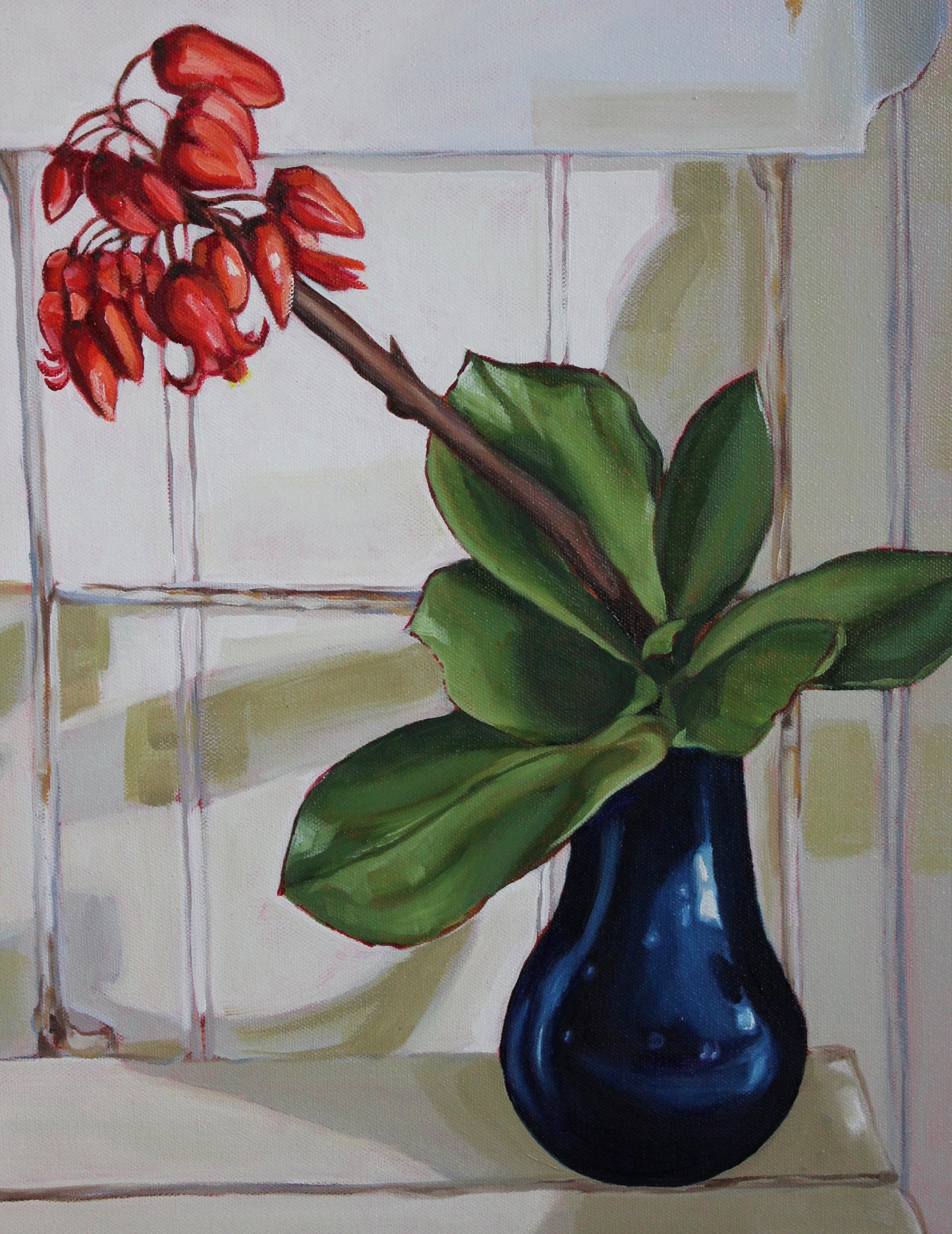 Blue Retro Vase & Succulent