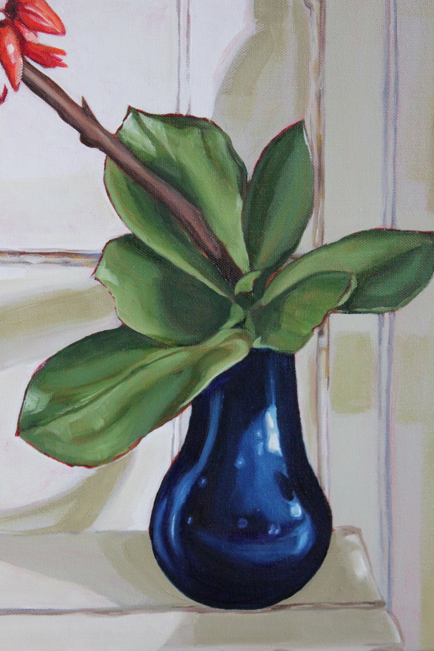 Blue Retro Vase & Succulent