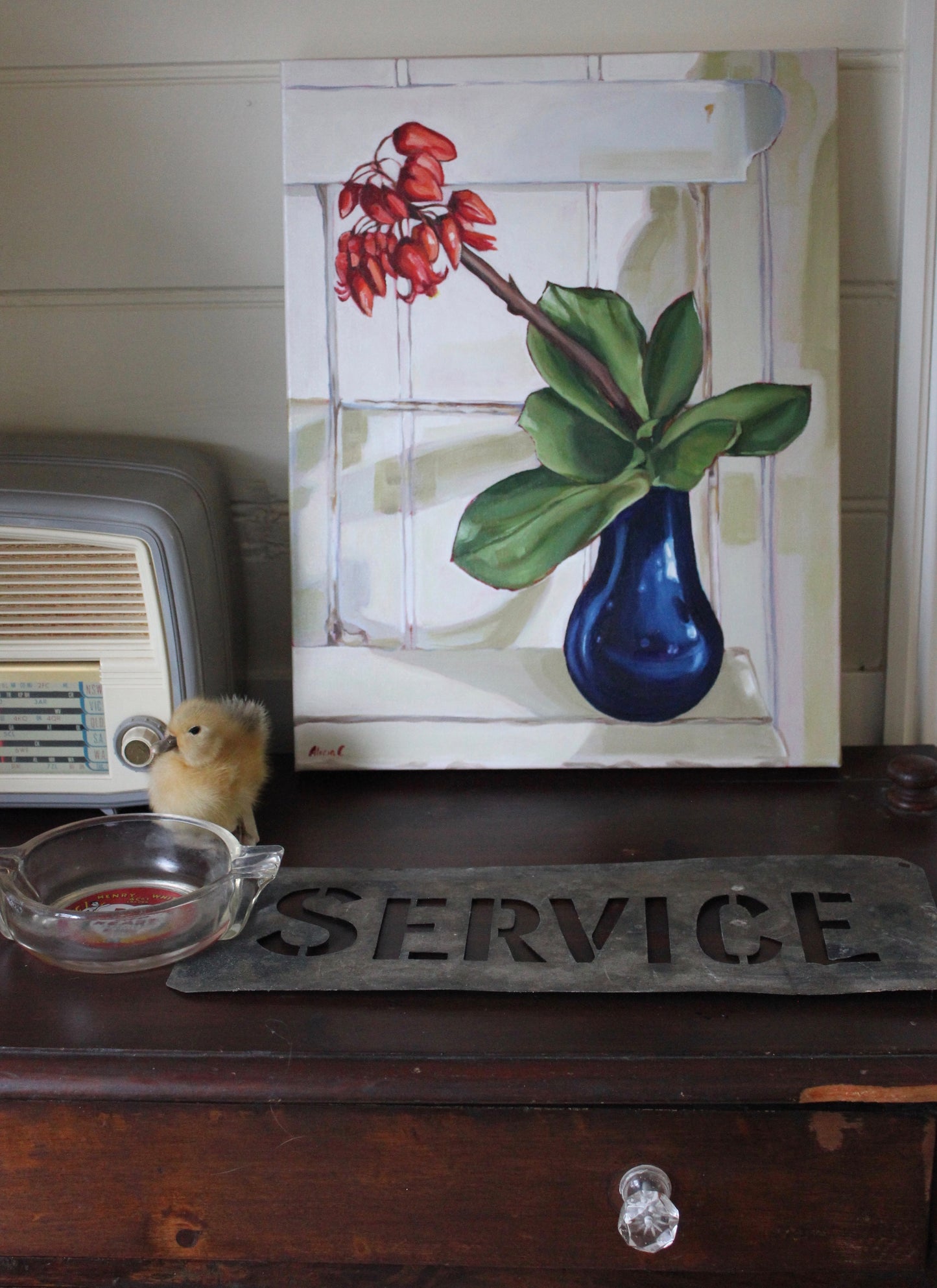 Blue Retro Vase & Succulent