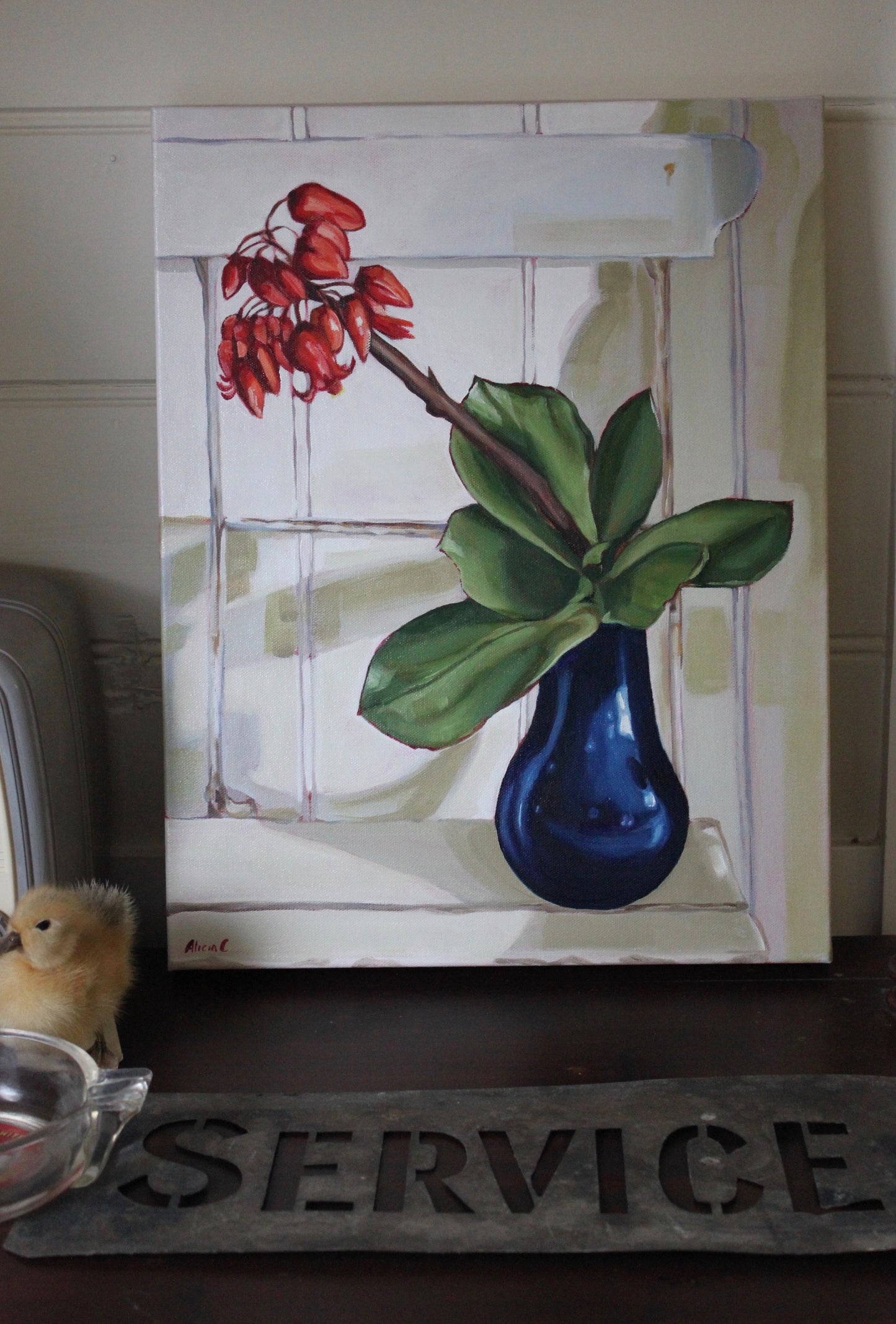 Blue Retro Vase & Succulent