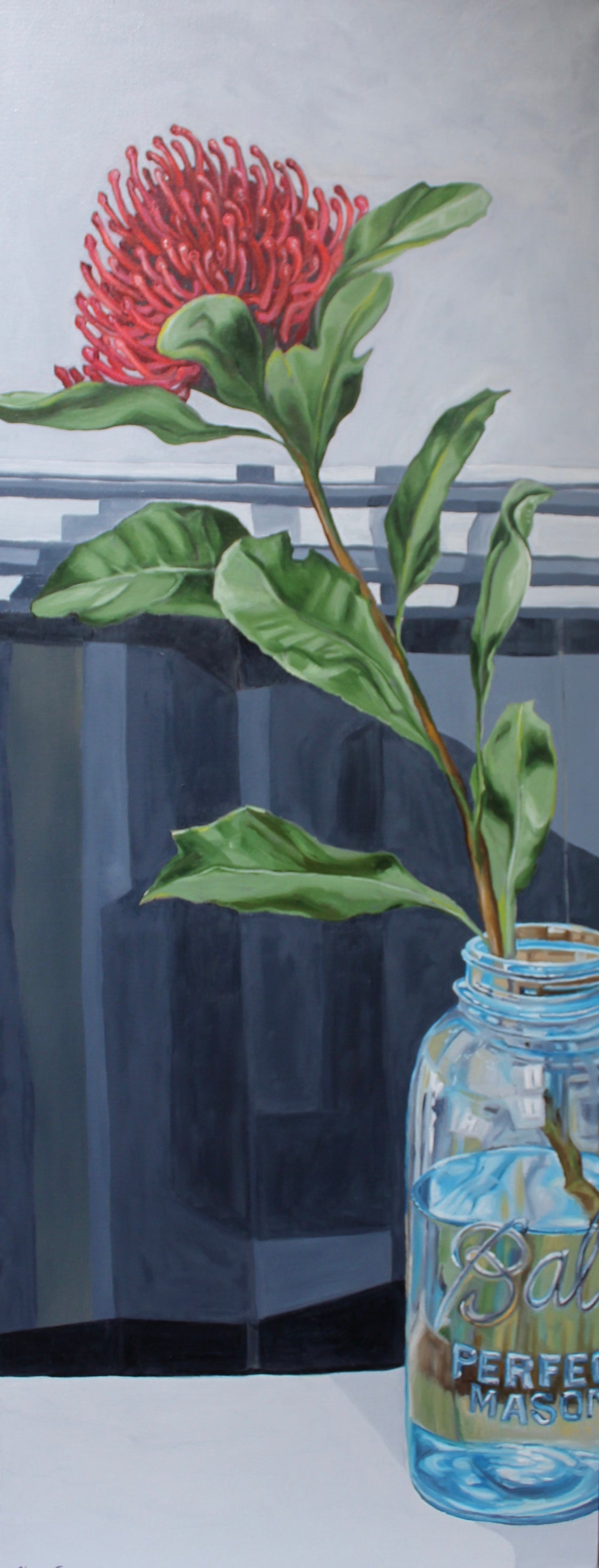 Waratah & Ball Jar - Original oil painting