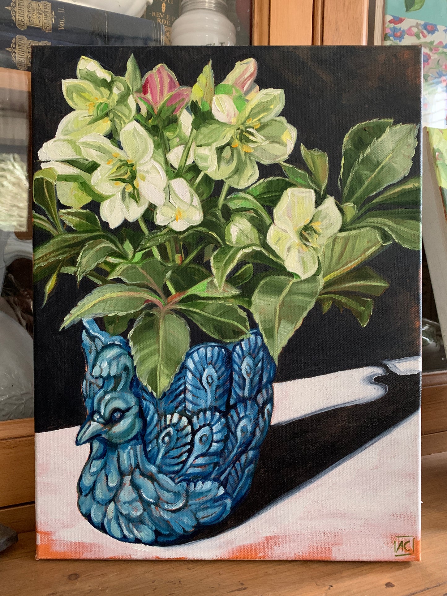 Hellebore (Winter Rose) and Peacock - Available in the gallery and online exclusively from ART LOVERS AUSTRALIA