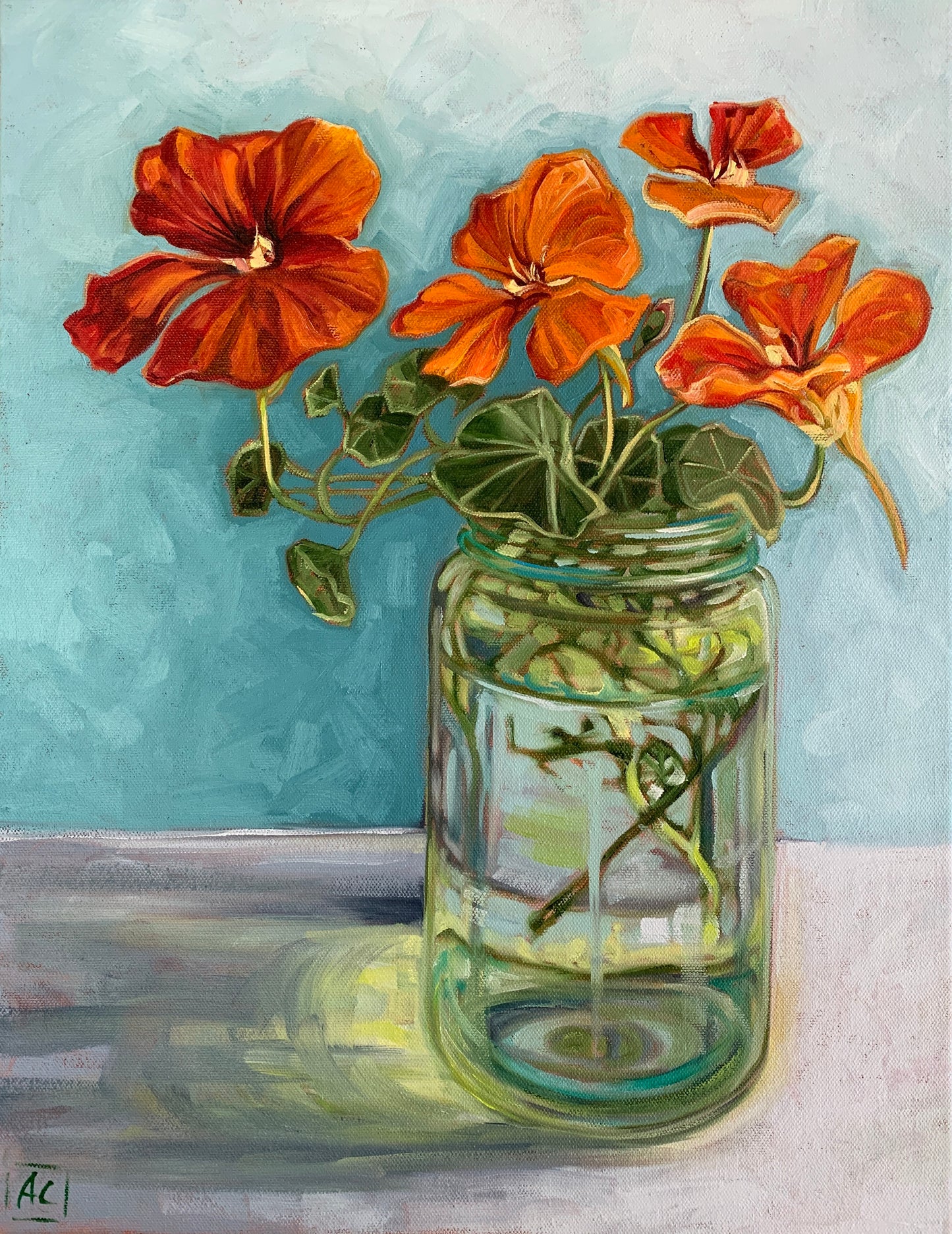 Nasturtiums and reflections