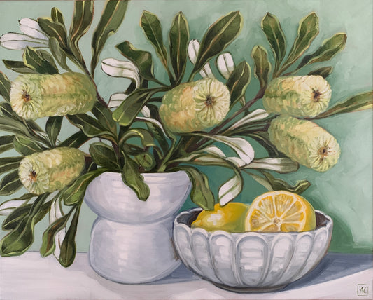 Banksia and bowl of Lemons