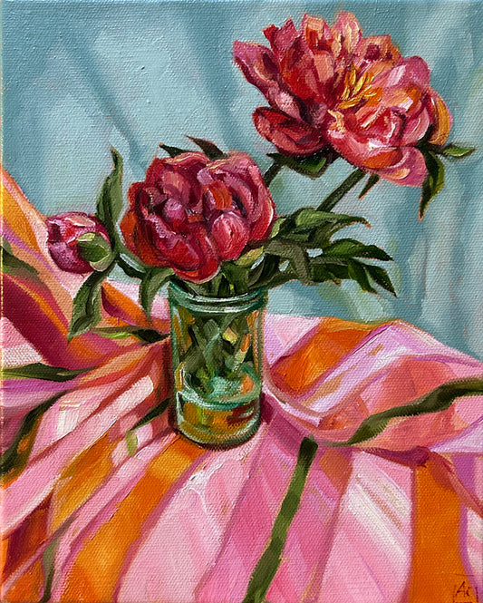 Pink Peonies and Stripes