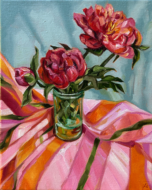 Pink Peonies and Stripes