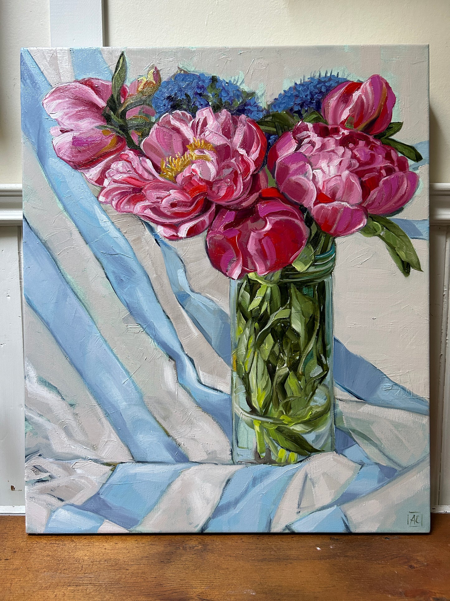 Peonies and Lilac on Stripes