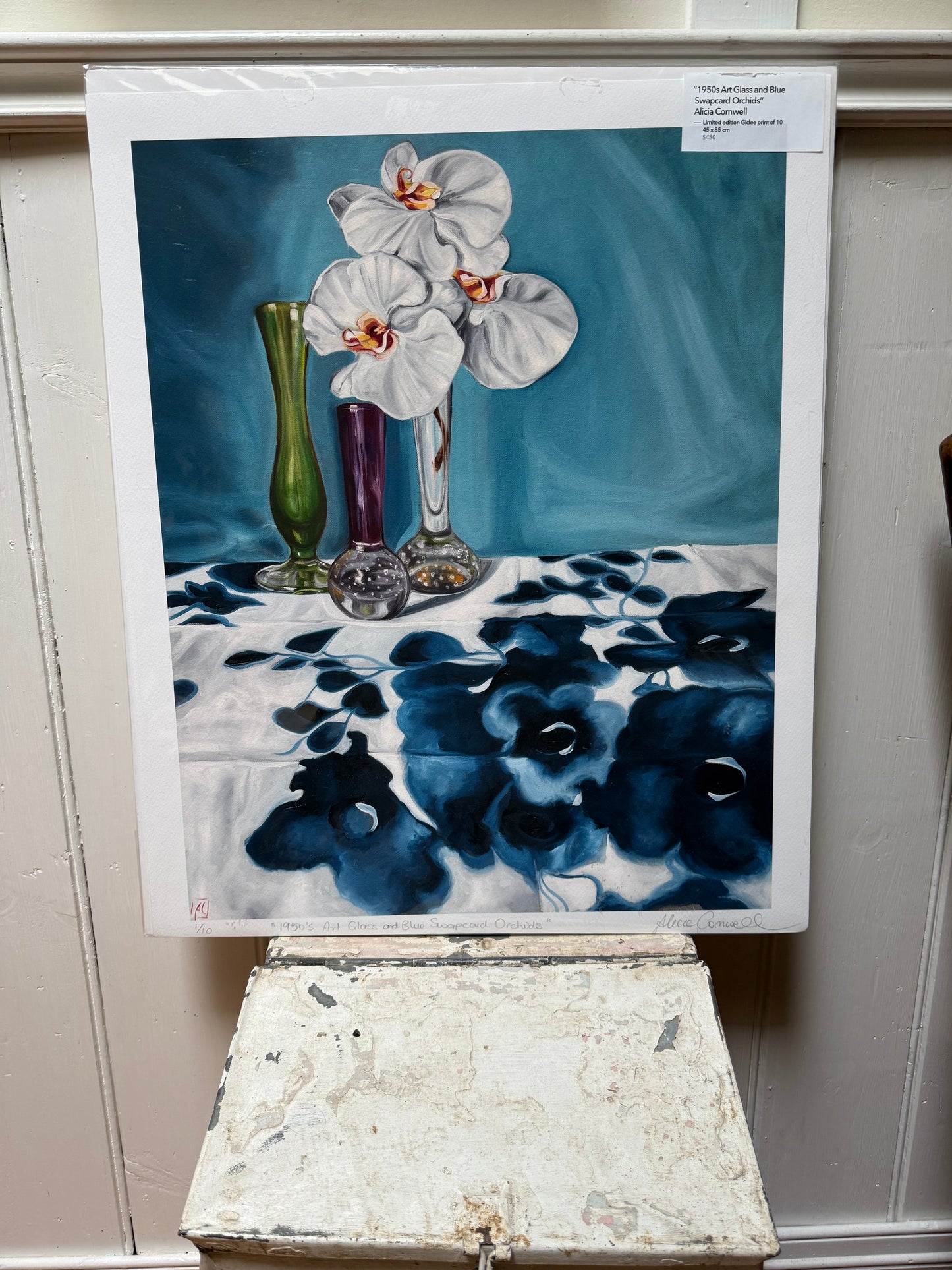 1950's Art Glass and Blue Swapcard Orchids - GICLEE PRINT