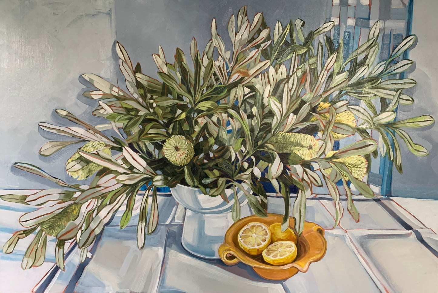 Banksias and Lemons on French Linen