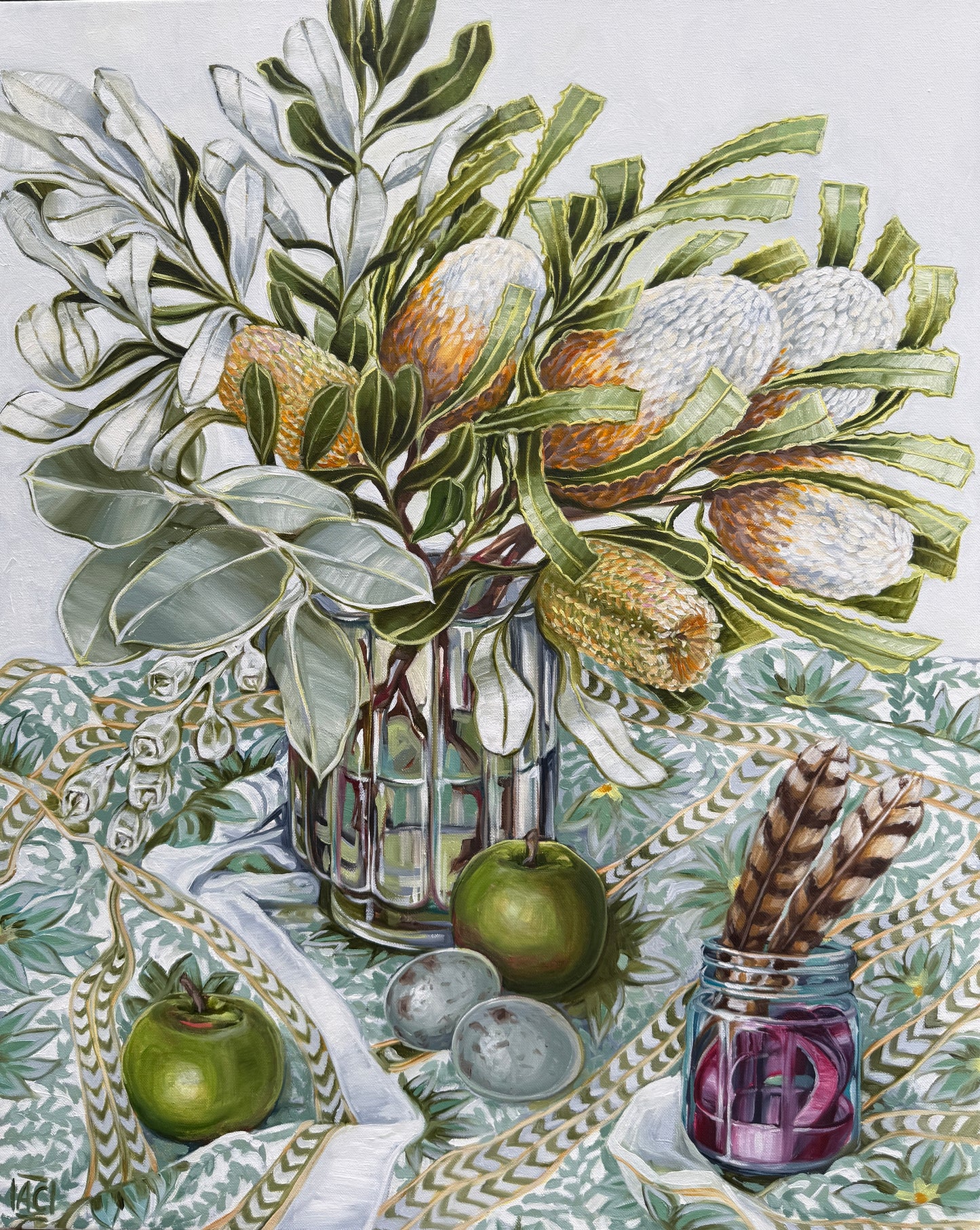 Kookaburra, ribbons and Banksia