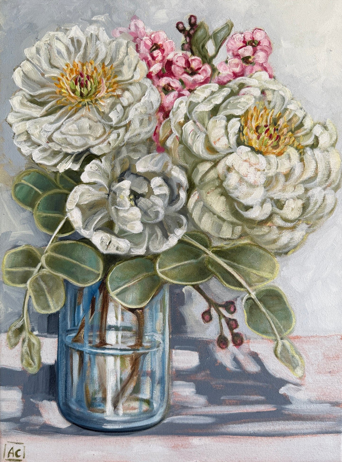 Peonies and wax flower