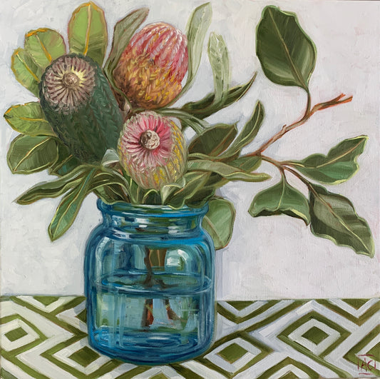 Three Banksias in blue