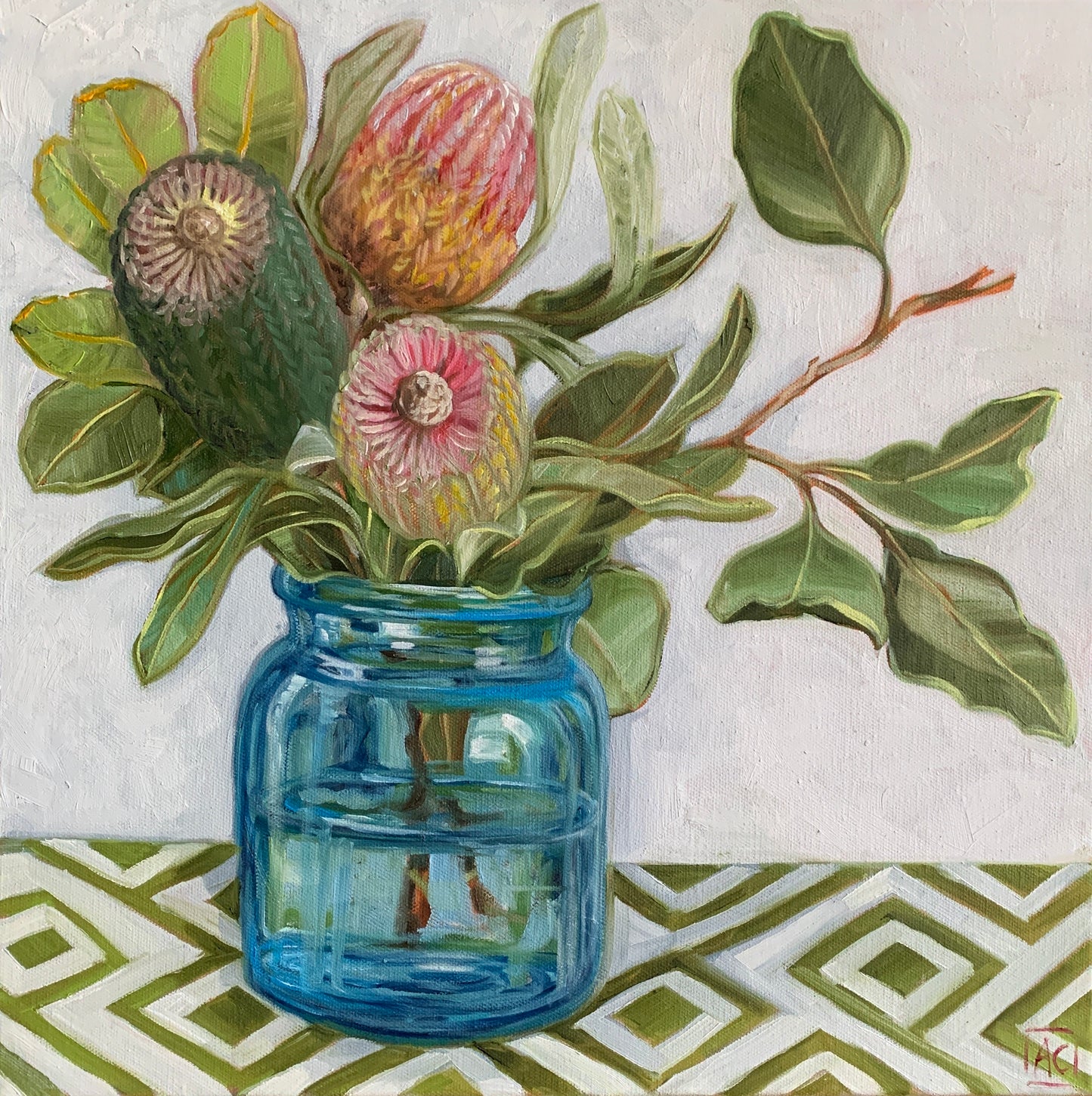 Three Banksias in blue