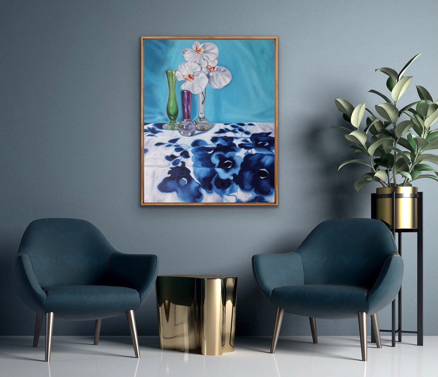 1950's Art Glass and Blue Swapcard Orchids - GICLEE PRINT