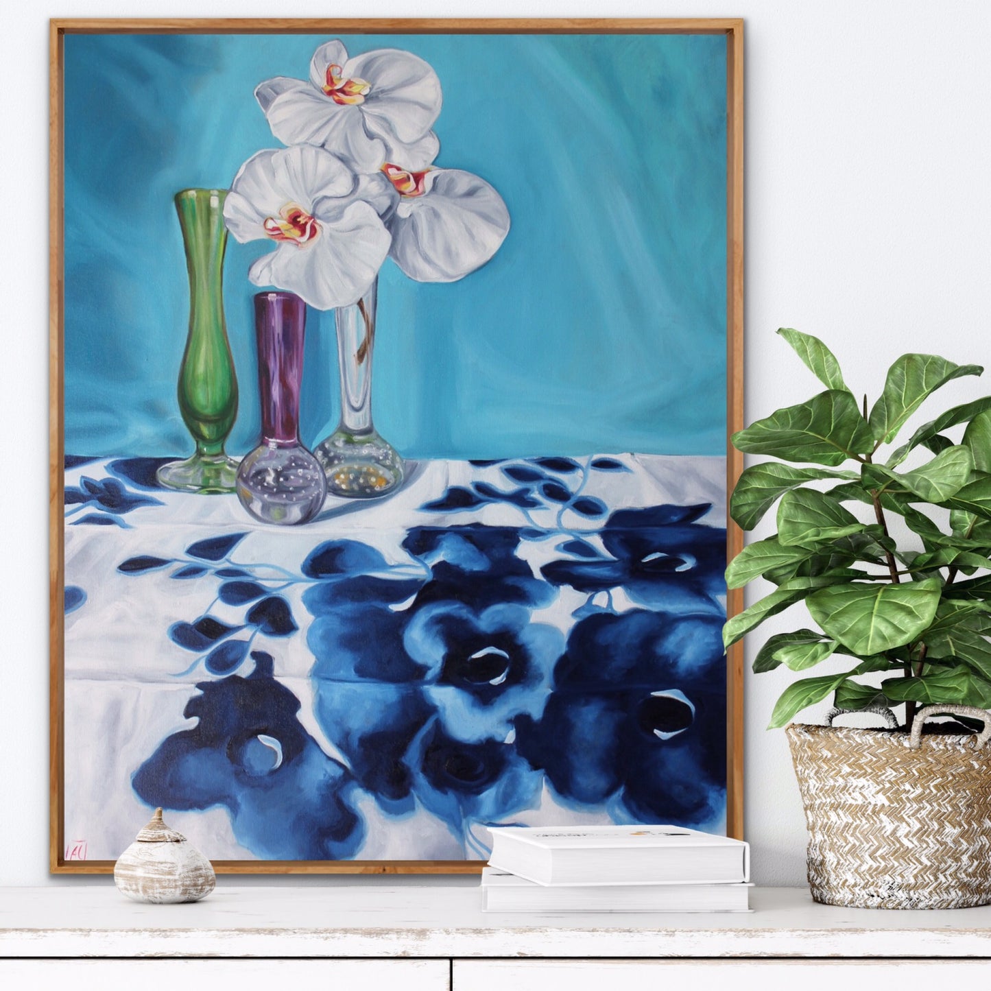 1950's Art Glass and Blue Swapcard Orchids - GICLEE PRINT