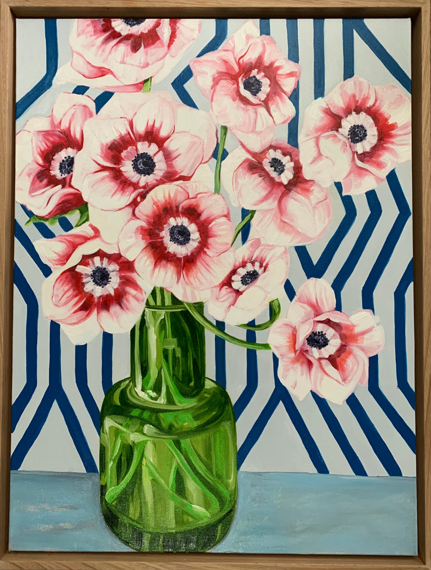 Pink Anemones and the Green Vase