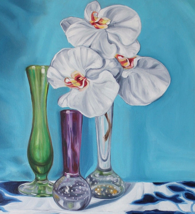 1950's Art Glass and Blue Swapcard Orchids - GICLEE PRINT
