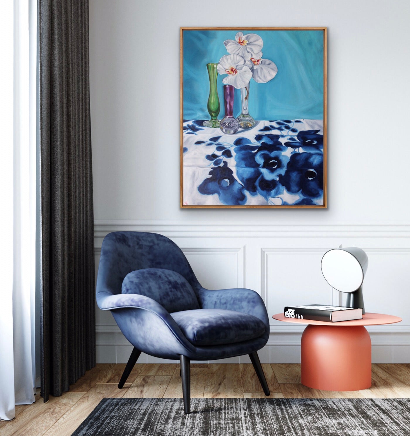1950's Art Glass and Blue Swapcard Orchids - GICLEE PRINT