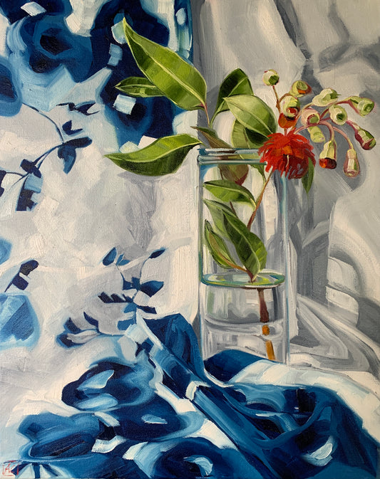 Red Blossom on Blue - Study