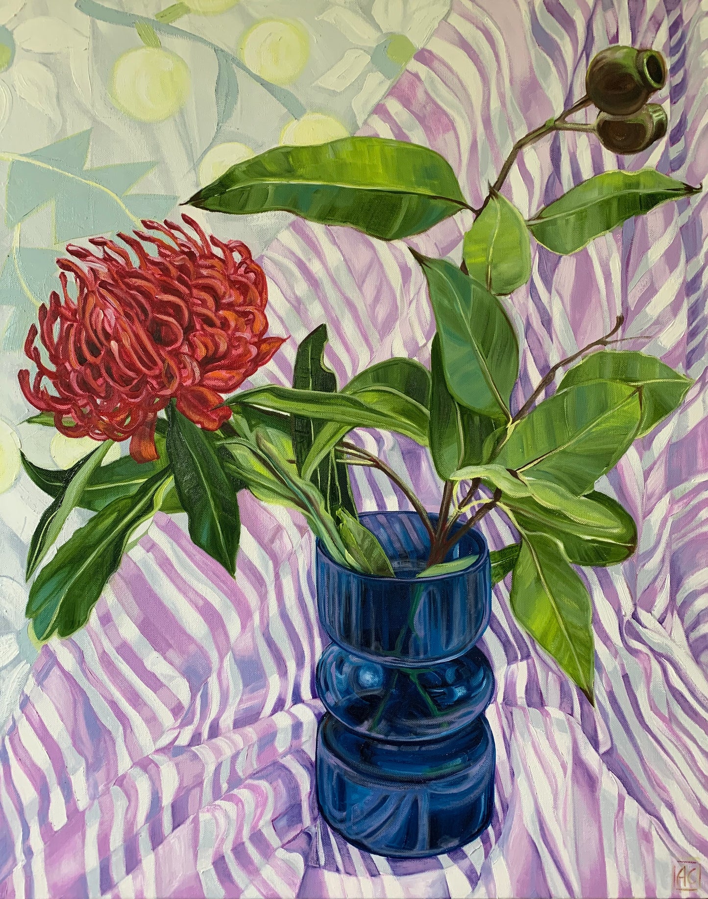 Blue Glass Waratah and Wattle