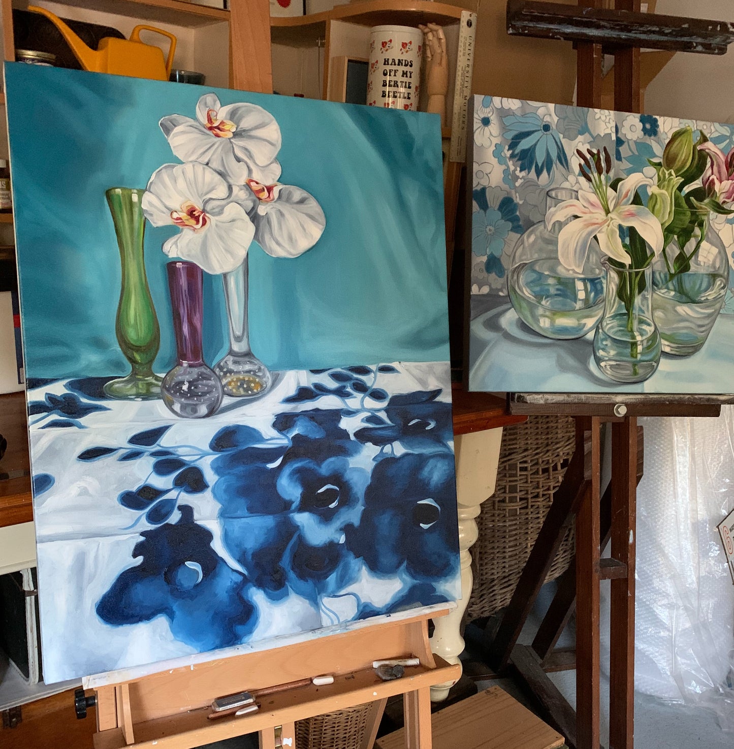 1950's Art Glass and Blue Swapcard Orchids - GICLEE PRINT