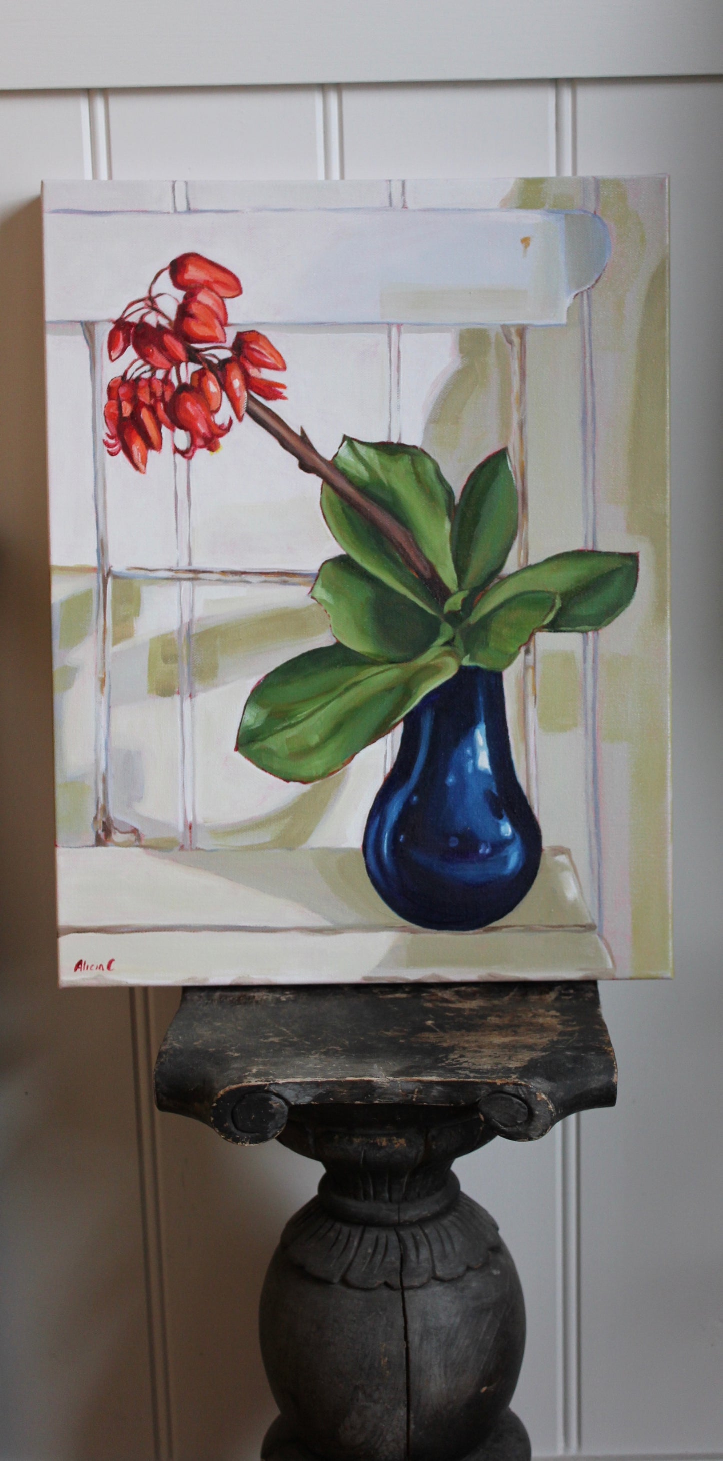 Blue Retro Vase & Succulent