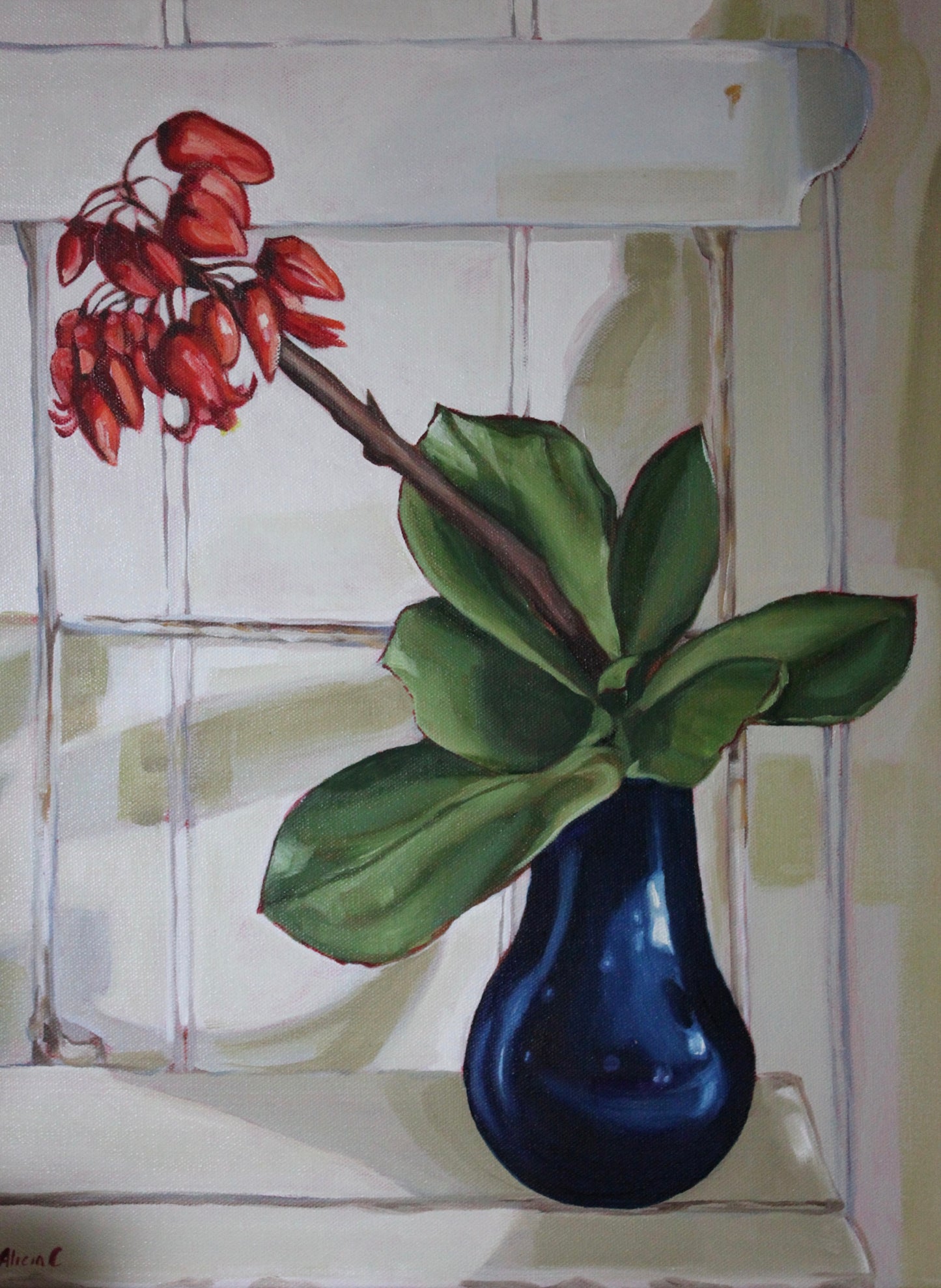 Blue Retro Vase & Succulent